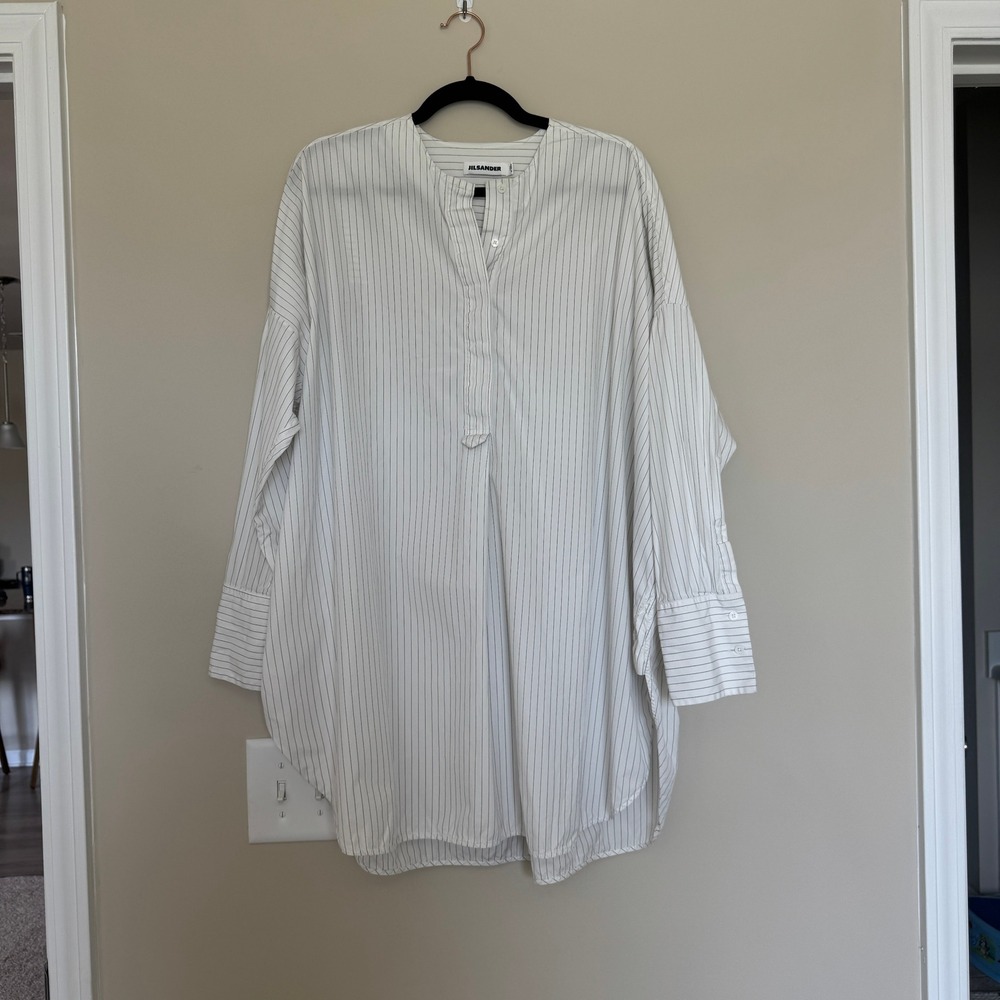 Jil Sander White Striped Oversized Tunic Shirt Minimalist Stripe Office IT 38